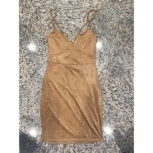 Meek Faux Suede Camel Brown Bodycon Dress Size S/M